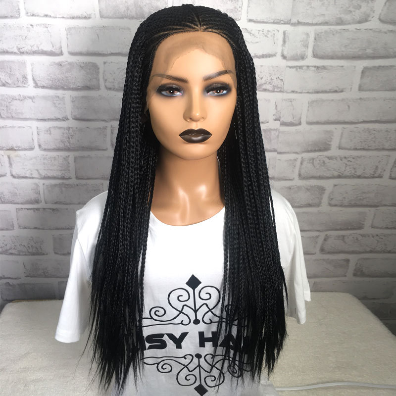 Fully Handmade 13X6" Wide Lace Area Tiny Braided Top Box Braided Wigs For Black Women Synthetic Swiss Lace Front Twist Braids Wigs With Baby Hair Ligh - Image 2