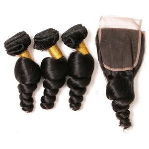Loose Wave Bundles With Closure Frontal 4x4 Weave Wet and Wavy Brazilian Raw Virgin Human Hair Extension - Image 3