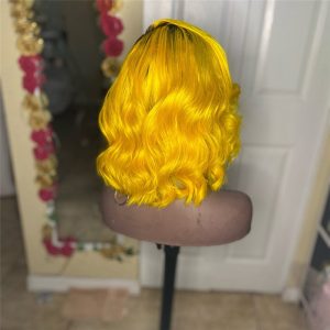 Wavy Bob Yellow Ombre Closure Wig Brazilian Remy Transparent Lace Wigs Colored Human Hair Wigs For Women Preplucked - Image 3
