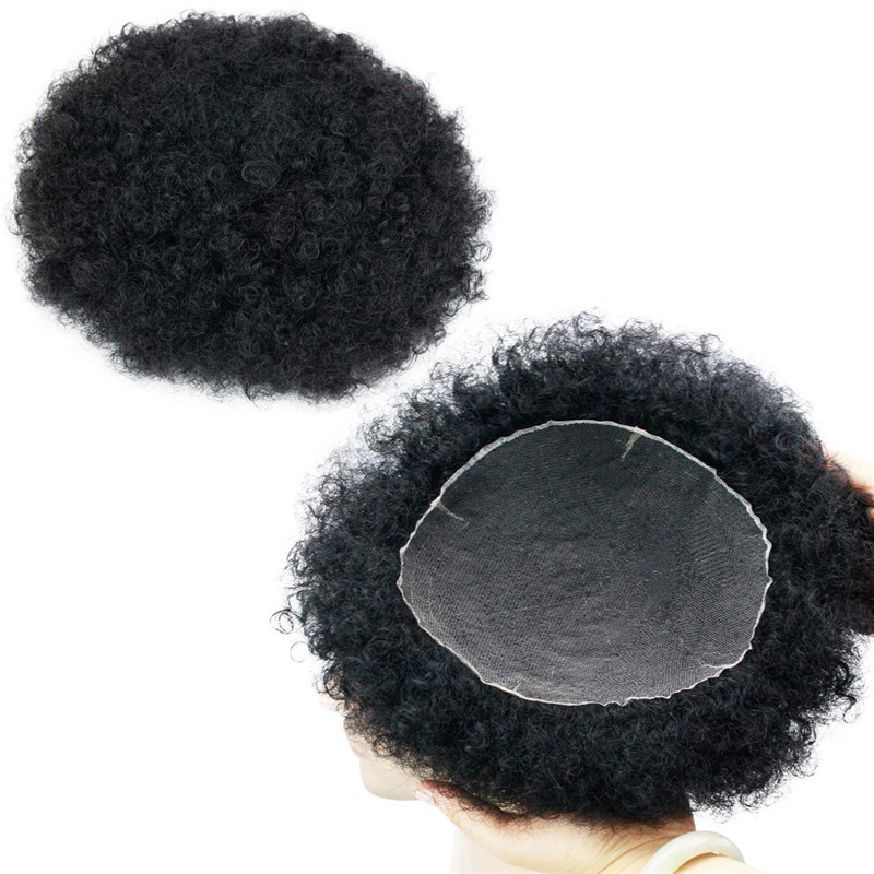 Human Hair Afro Curly Mens Toupee Hairpiece Wig Mono Base with Hard PU Reforced Color #1B Black 8x10 Men's Toupee Kinky Curly - Image 23