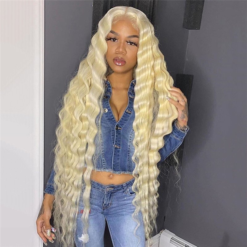 613 Blonde Lace Front Human Hair Wigs For Women 13x4 Deep Wave Frontal Wig Brazilian Virgin Hair Wigs 150% Density Pre Plucked - Image 4