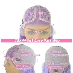 Pink Purple Color Wig Short Bob Lace Front Human Hair Wigs Pre Plucked Colored lace Frontal Wigs for Women Remy Brazilian Hair - Image 3
