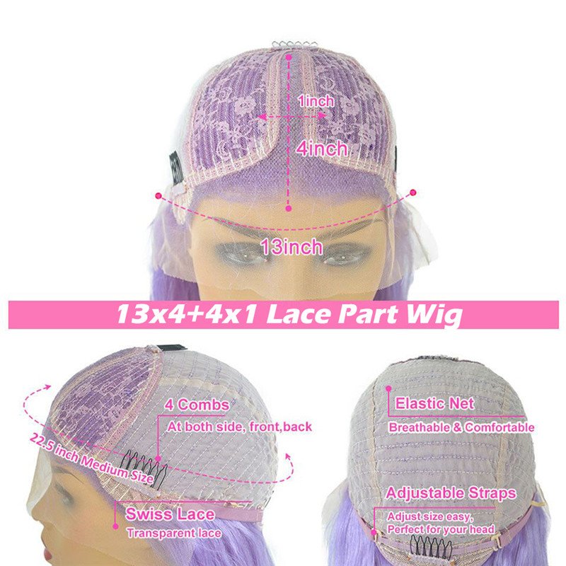 Pink Purple Color Wig Short Bob Lace Front Human Hair Wigs Pre Plucked Colored lace Frontal Wigs for Women Remy Brazilian Hair - Image 3