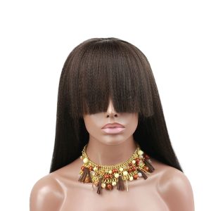 Pre Plucked Human Hair Lace Wigs With Bangs Italian Yaki Human Hair Wigs for Black Women with Baby Hair - Image 4