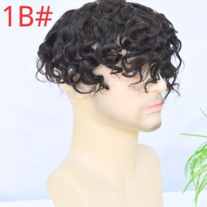 Pwigs Swiss Full Lace Men's Toupee 4 Brown Color 100% European Human Hair System 8 x10 Inch Lace Mens Wigs Loose Curly Hair System - Image 7
