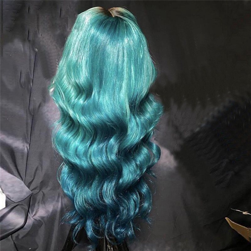 Body Wave Blue Wig Ombre Lace Frontal Wig Glueless Remy Brazilian Hair Wigs For Black Women Blue Colored Lace Front Wig 150% - Image 2