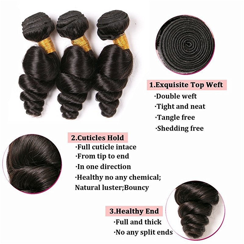 Lace Closure With 4x4 Free Part and 3 Bundles Loose Wave Natural Color Human Hair Unprocessed HairWeaves - Image 3