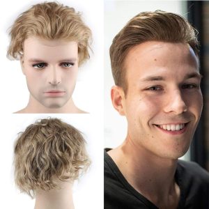 100%Human Hair WigsToupee for Men Hair Pieces Men's Toupee Super Thin Mono Lace with PU Around Ombre Blonde 60 Color10" x 8" Toupee - Image 34