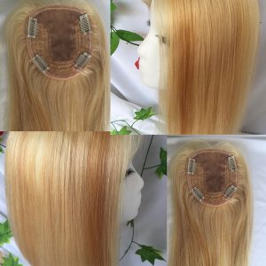 613 Blonde Straight Lace Closure Human Hair Silk Base Top Closure Topper For Women Hair Pieces Clip in Crown Middle Part Closrue 16Inch - Image 3