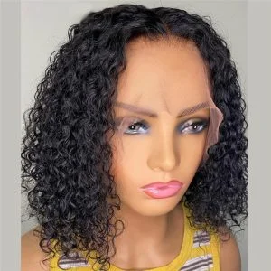 150% Curly Bob Human Hair Wigs Brazilian Remy Hair Bob Lace Front Wigs For Women Bleached Knots Bleached Knots 4x4 Closure Wig