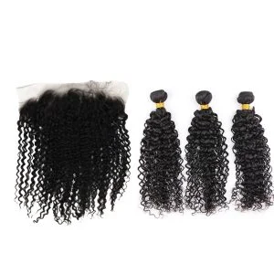 Jerry Curly 13x6 Human Hair Lace Frontal Closure Frontal Bleached Knots With Bundles Baby Hair Natural Color