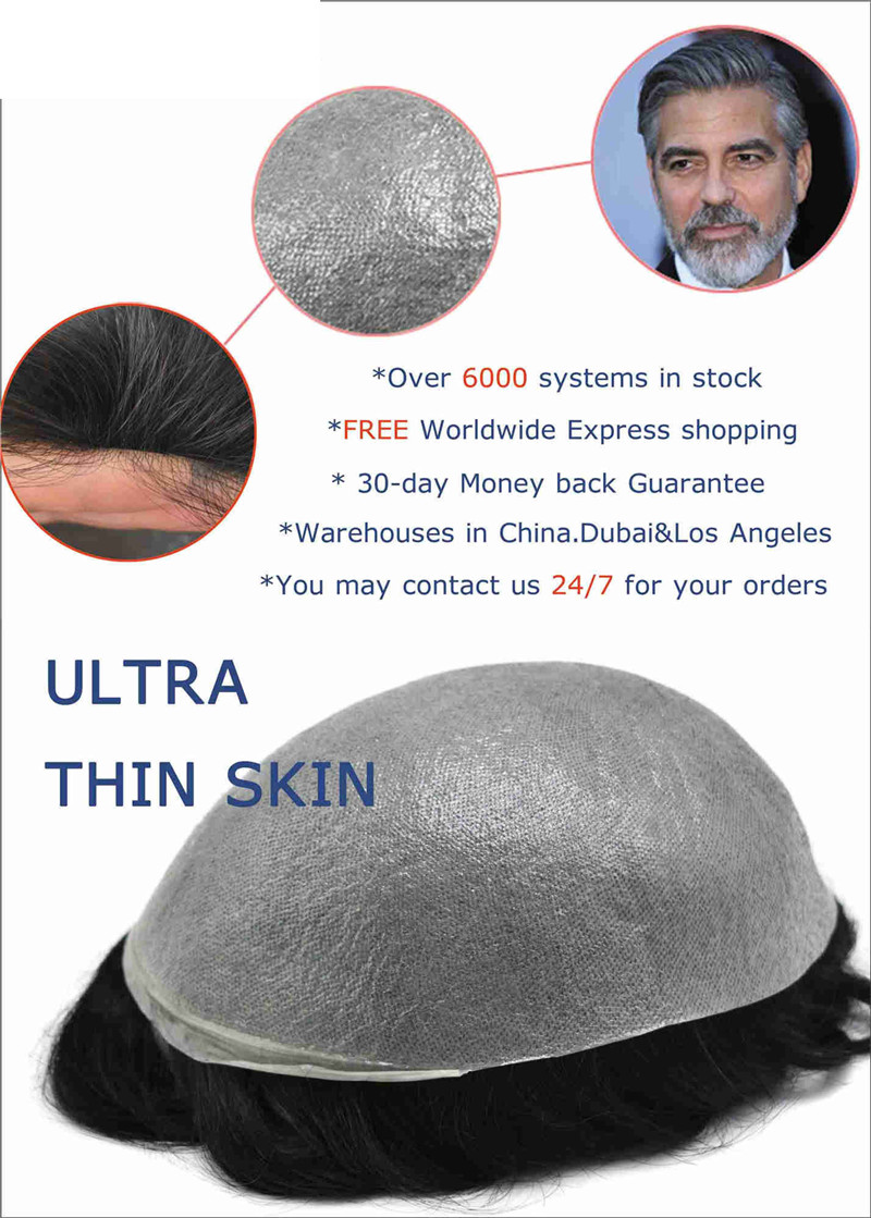 PU V-loop Super Thin Skin Hairpiece Ultra Thin Skin Mens Toupee Invisible Men Hair Replacement Poly Disposable Hairpiece Natural Hairline - Image 5
