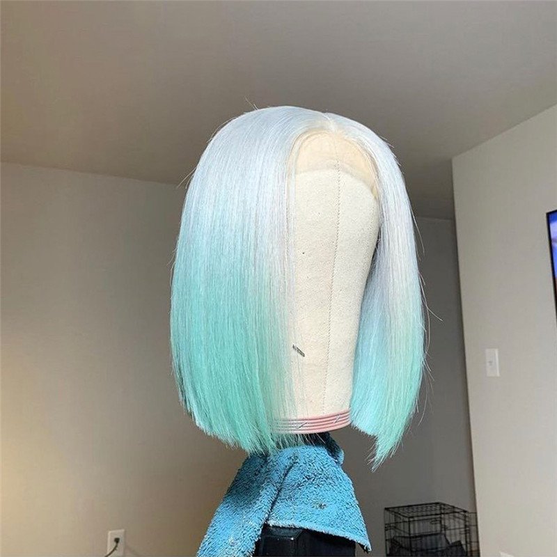 Green Bob Lace Front Wig Green And Gray Human Hair Lace Front Wigs Bob Brazilian Remy Wig Straight Lace Front Bob Wigs