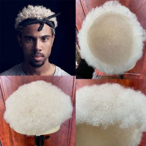 Alternative view of African American Wigs Full Swiss Lace Afro Curly Human Hair Pure White Hair 10x8inch Toupee For Men Human Hair Men's Toupee