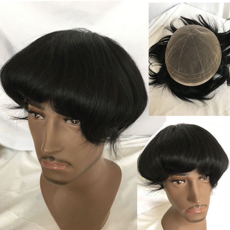 Swiss Full Lace Men's Toupee 1B Black Color 100%Remy Human Hair Toupee For Men 8*10Inch French Lace Mens Wigs Hair System Stock - Image 6