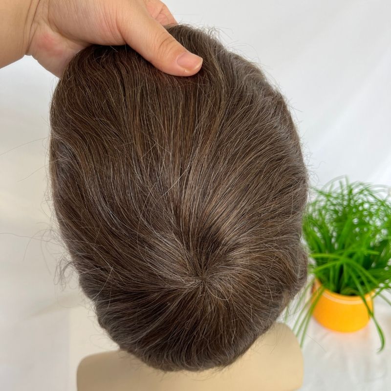Toupee for men Hair pieces 100% European Human Hair Replacement System For Men 10"x8" Human Hair Toupee Men Hair Piece 6 Color Mixed 10% White Color - Image 10