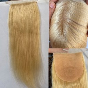 Silk Top Lace Closure Straight Ash Blonde Silk Base Human Hair Lace Closure with Baby Hair 4x4 Brazilian Virgin Human Hair 613# - Image 4