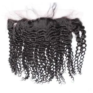 Kinky Curly Peruvian Human Hair Ear To Ear Lace Frontal Closure Hair extensions 13x4inchs Natural color