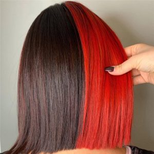 13x4 Straight Half Red half Black Lace Front Wig Brazilian 42inch Blonde Colored Human Hair Wigs Transparent Lace Frontal Wigs - Image 2
