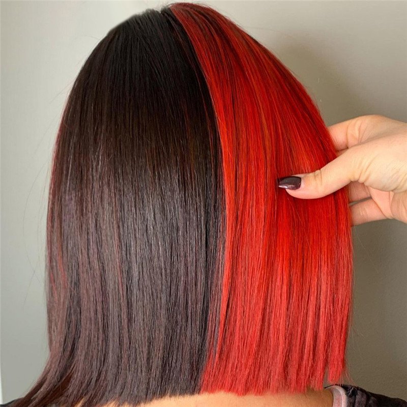 13x4 Straight Half Red half Black Lace Front Wig Brazilian 42inch Blonde Colored Human Hair Wigs Transparent Lace Frontal Wigs - Image 2