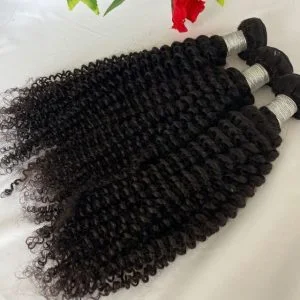 Alternative view of Kinky Curly Human Hair Bundles Brazilian Hair Weft 4 Bundles Natural Color Remy Hair Extensions