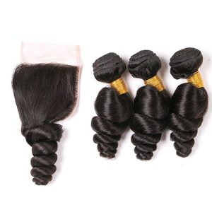 Lace Closure With 4x4 Free Part and 3 Bundles Loose Wave Natural Color Human Hair Unprocessed HairWeaves - Image 5