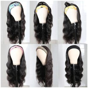 Ombre Highlight Body Wave Headband Wigs Human Hair Balayage Brown Wig With Dark Roots, Brazilian Virgin Hair Glueless None Lace Front Wig - Image 4