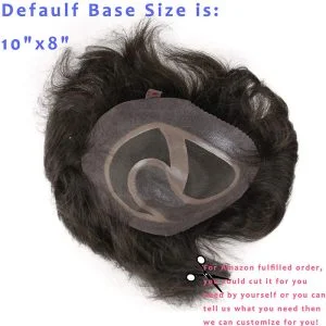 Alternative view of European Virgin Human Hair Toupee for Men 10x8inch Mono Lace with PU Around Slight Wavy Men's Hairpiece Replacement System 3# Color
