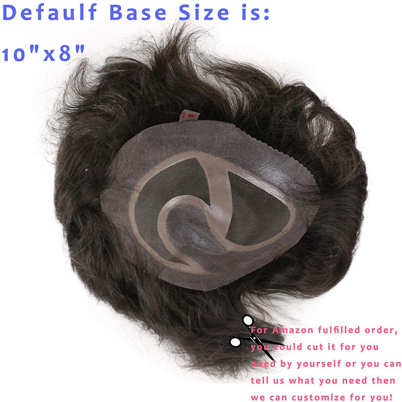 European Virgin Human Hair Toupee for Men 10x8inch Mono Lace with PU Around Slight Wavy Men's Hairpiece Replacement System 3# Color - Image 2
