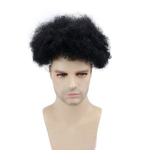 8x10 Human Hair Men's Toupee Afro Curl Lace Front With PU Back Color 1B - Image 5