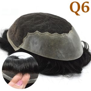 Pwigs Q6 Base for Men French Lace Front Mens Toupee Poly Lace Skin Hair System Mens Hairpiece Front Bleached Knot Natural Hairline Wig - Image 2