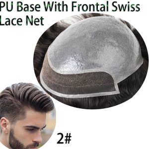 Hairpieces Replacement System For Men Swiss Lace Net With Half Pu Around Hair 100% European Remy Human Hair 10x8 - Image 29