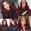 Long Wavy Headband Wig Highlight Red Color Body Wave Wigs for Black Women Girls Glueless Natural Looking High Density Heat Resistant Fiber Head
