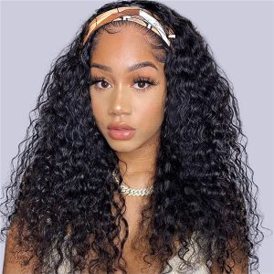Headband Wig Deep Wave Human Hair Wigs for Black Women Glueless None Lace Front Wigs 150% Density Brazilian Human Hair Wigs Machine Made Headband Wigs