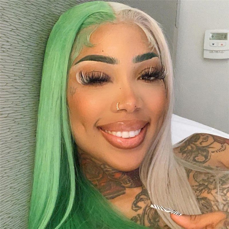 Green Straight Highlight Wig Brazilian Remy Grey Lace Front Wig Ombre Human Hair Wig Colored Transparent Wigs