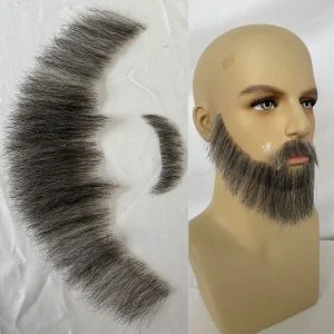Alternative view of Fake Beard Swiss Lace Fake Beard And Moustache Real Human Hair Handmade Light Beard For Men Invisible Beards For Man Grey Color