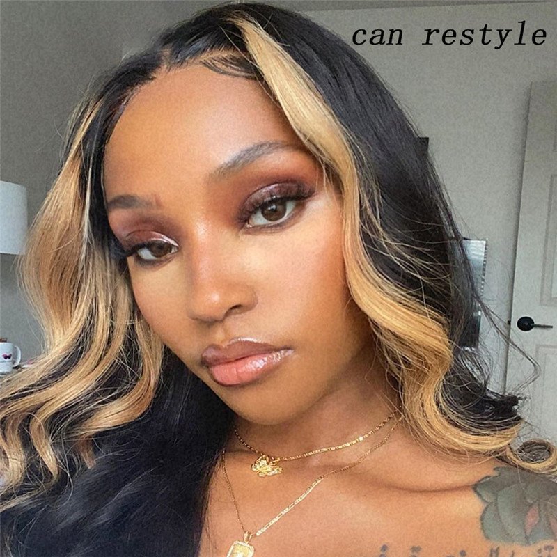 150% Density Wavy Bob Wig Lace Front Human Hair Wigs Brazilian Remy Hair #27 Honey Blonde Highlight Bob Wigs For Women 8-26inch - Image 3