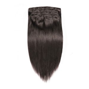 Alternative view of Silky Straight Human Hair Clips in Hair Extension Brazilian Natural Color Human Hair