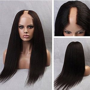 U Part Wig Human Hair for Black Women Brazilian Yaki Straight Natural Color - Image 4