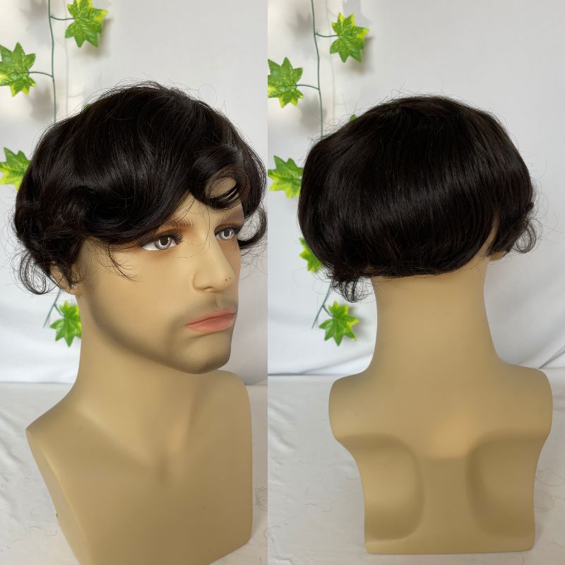 Men Toupee 100% Remy Human Hair 0.02-0.03mm Ultra Thin Skin PU Base Men Toupee Hair Prosthesis 8x10inch Hair Replacement System Remy Hair Pieces 7# Brown - Image 6