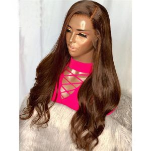 150% Density #4 Brown Colored Human Hair Wigs For Women Peruvian Remy Hair Body Wave Lace Front Wig 4x4 Closure Wig Pre Plucked - Image 2