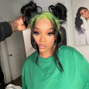 Green Roots Ombre Hightlight HD Transparent Lace Peruvian Human Hair Black And Green Ombre Lace Front Wigs Body Wave Black Wigs With Lime - Image 3