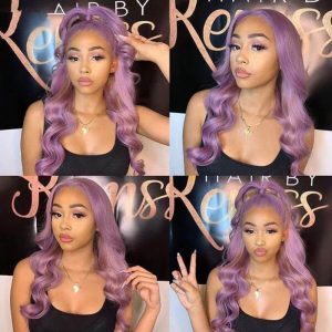 Alternative view of Ombre Purple HD Lace Frontal  Wig Straight Colored Human Brazilian Hair Wigs For Women Pre Plucked Straight Glueless Wig