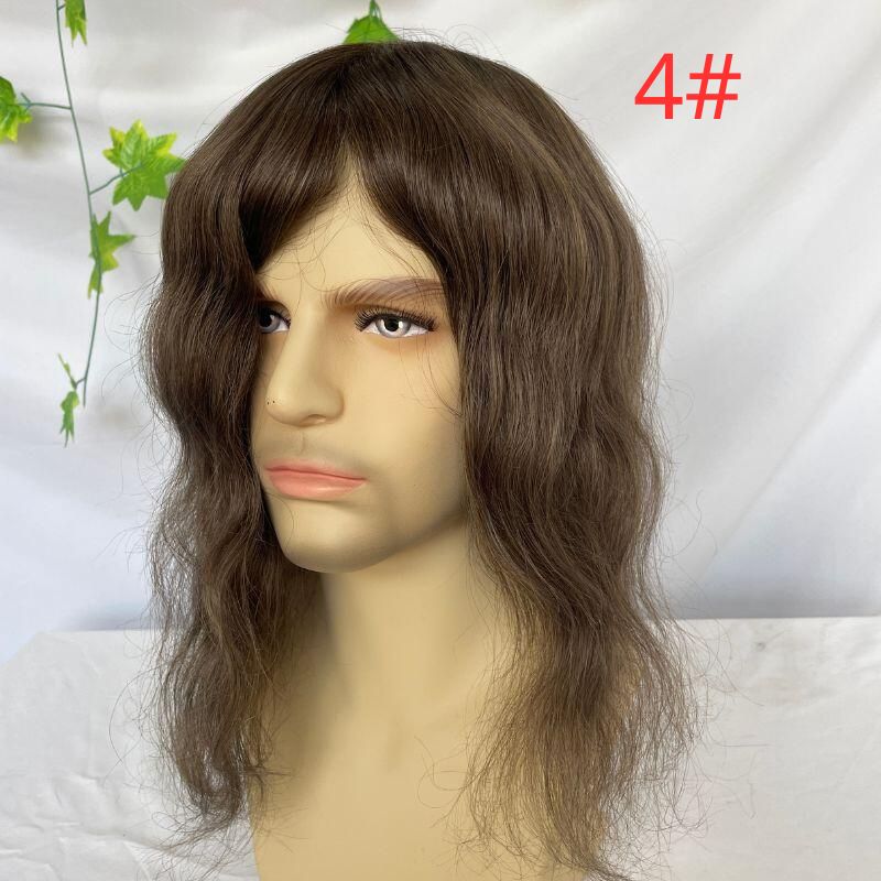 Pwigs Toupee for Men Full Thin Skin PU Cap Base 12inch Long European Human Hair Men Toupee Natural Hairline Hair System 1b Mixed with 60% White Hair Men Wigs - Image 13