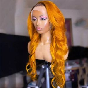 Body Wave 1B Orange Colored Human Hair Wigs For Women Brazilian Remy Highlight Wig 150% Blonde Ombre Lace Front Wig Pre Plucked - Image 2