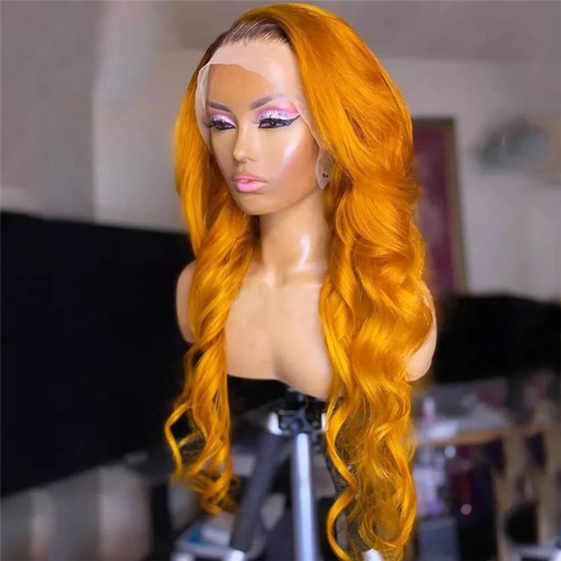 Body Wave 1B Orange Colored Human Hair Wigs For Women Brazilian Remy Highlight Wig 150% Blonde Ombre Lace Front Wig Pre Plucked - Image 2