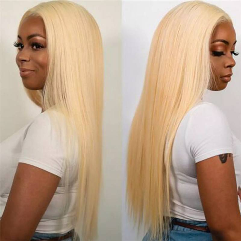 #613 Blonde Straight Lace Front Wig Human Hair Transparent Lace Wigs For Black Women 150% Brazilian Remy Short Bob Wig - Image 3