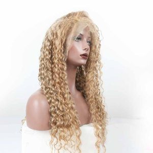 Lace Front Wig Honey Blonde #27 Deep Wave Brazilian 130% Density Wig With Baby Hair Bleached Knots - Image 4