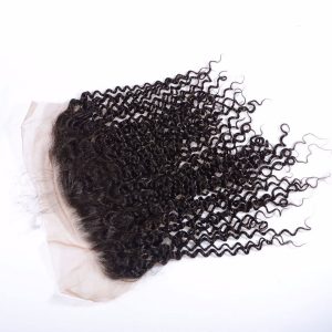 Alternative view of Kinky Curly Brazilian Remy Hair Closure Natural Color Pre Plucked 13x6 Swiss Lace Frontal Baby Hair Bleached Knots