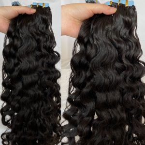 Tape in Hair Extensions Natural Color Real Human Hair Water Wave Hair Extensions Tape Seamless Glue in Skin Weft Hair Extensions for Women 40pcs - Image 4